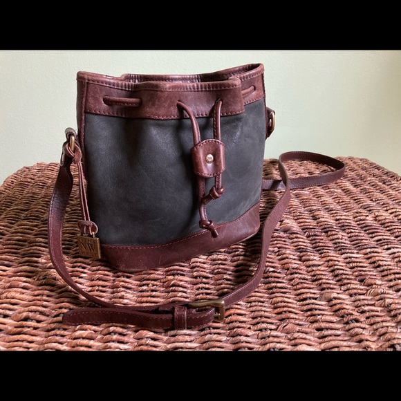 Vintage 1990s Nine West Small Hobo Bag Brown Leather Black Suede - Picture 9 of 10